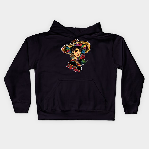 Cinco de mayo mexican girls with sumbrero Kids Hoodie by emhaz